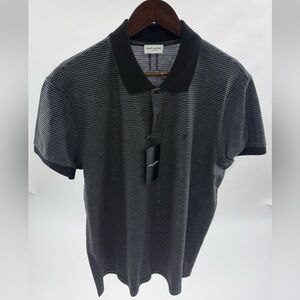 Saint Laurent Striped Charcoal and Black Men's Polo Shirt